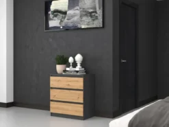 Cassettiera moderna con 3 cassetti 70x40x75 cm rovere e antracite CMMT6