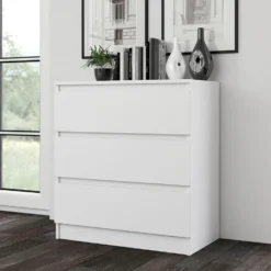Cassettiera moderna con 3 cassetti 70x40x75 cm bianco opaco CMMT6