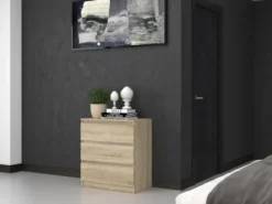Cassettiera moderna con 3 cassetti 70x40x75 cm rovere chiaro CMMT6