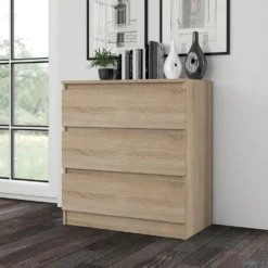Cassettiera moderna con 3 cassetti 70x40x75 cm rovere chiaro CMMT6