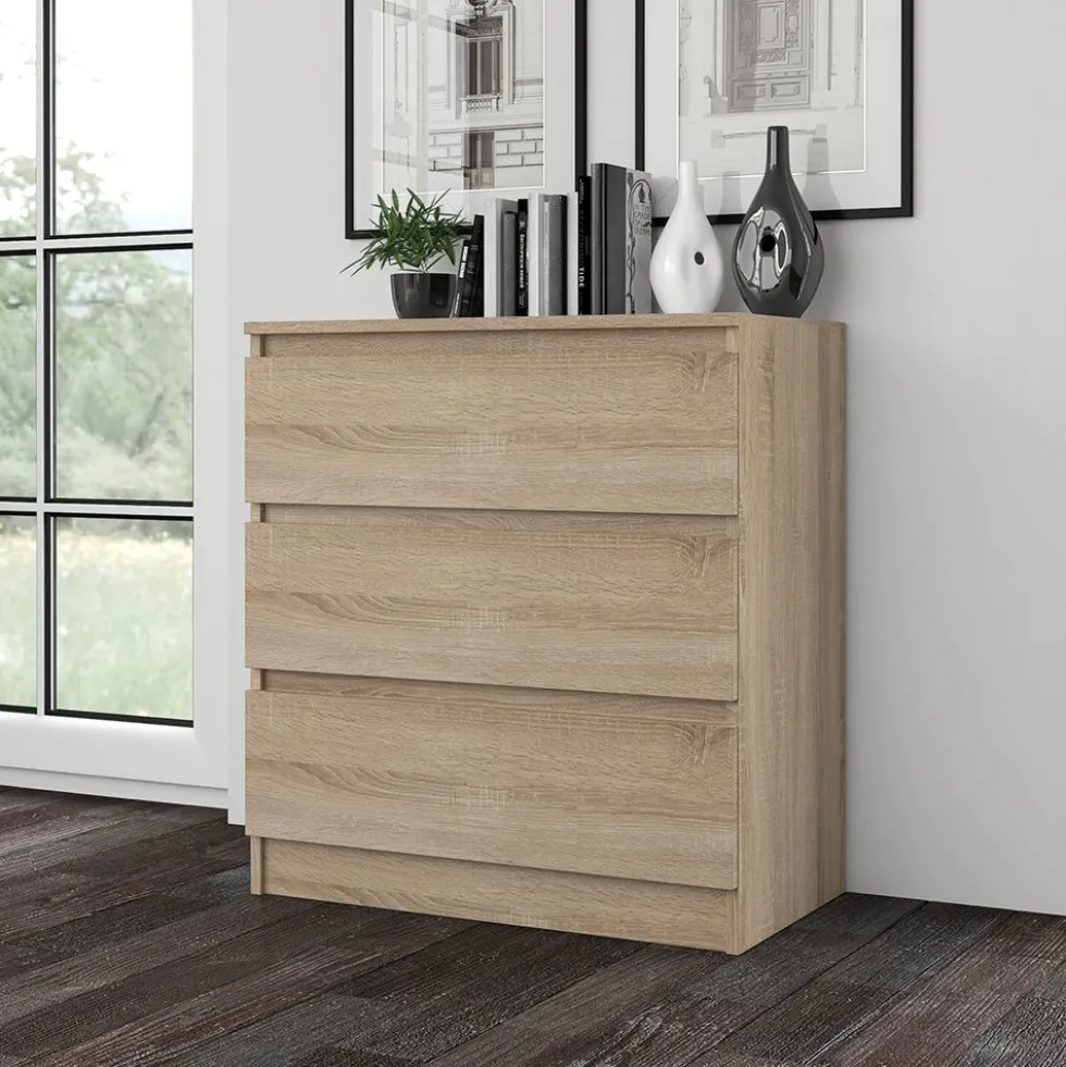 Cassettiera moderna con 3 cassetti 70x40x75 cm rovere chiaro CMMT6