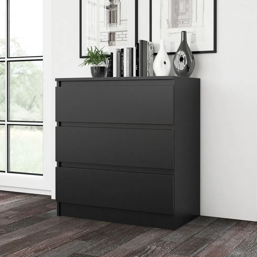 Cassettiera moderna con 3 cassetti 70x40x75 cm nera CMMT6