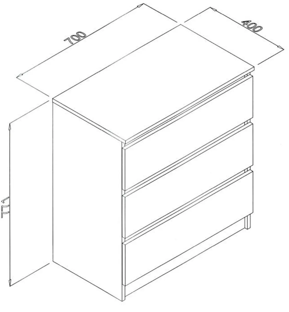 Cassettiera moderna con 3 cassetti 70x40x75 cm nera CMMT6