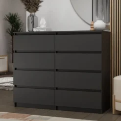 Cassettiera moderna con 8 cassetti 120x40x97 cm nera CMMT12