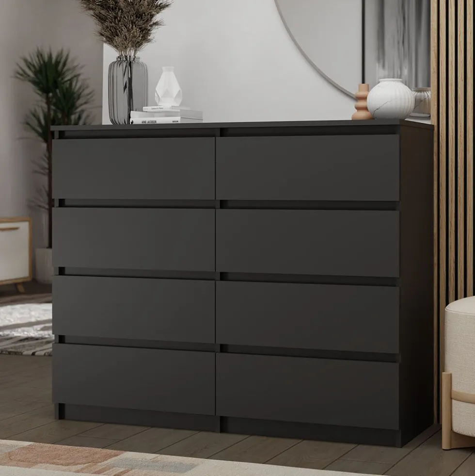 Cassettiera moderna con 8 cassetti 120x40x97 cm nera CMMT12