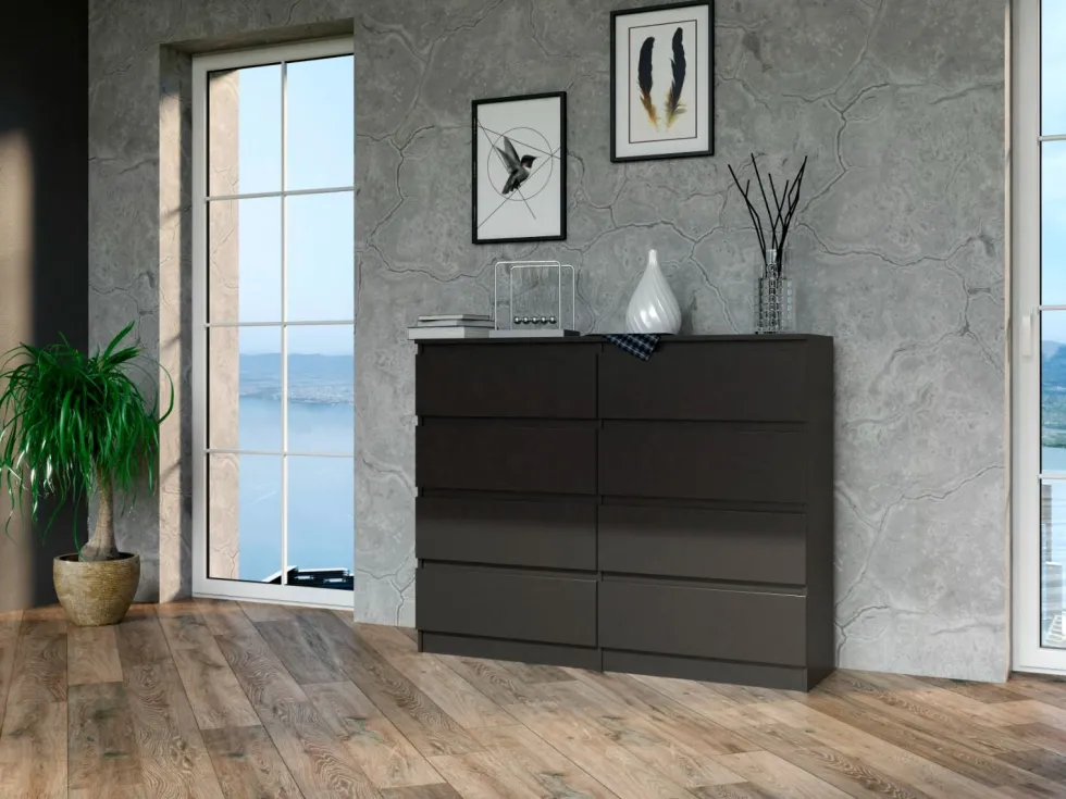 Cassettiera moderna con 8 cassetti 120x40x97 cm nera CMMT12