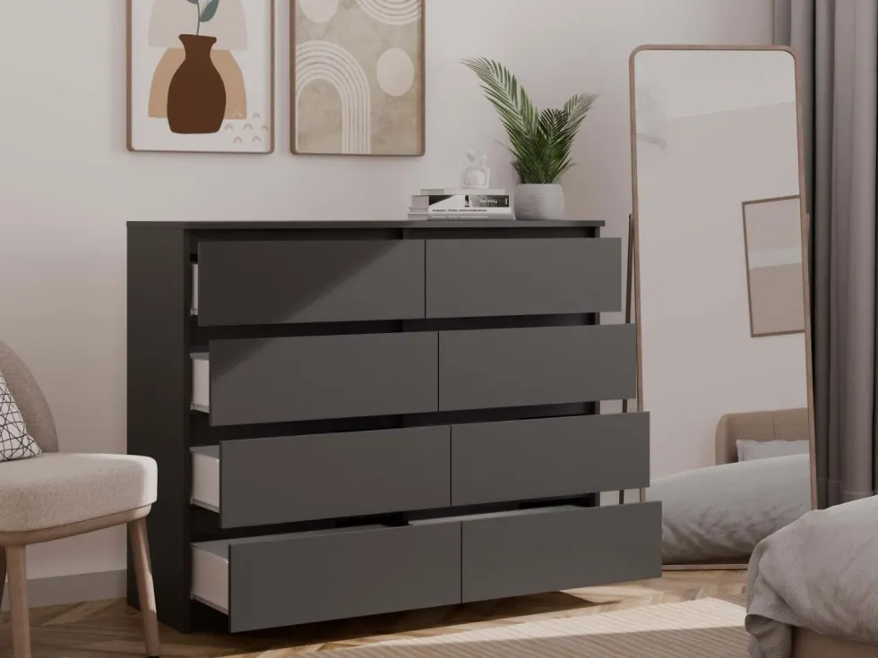 Cassettiera moderna con 8 cassetti 120x40x97 cm nera CMMT12