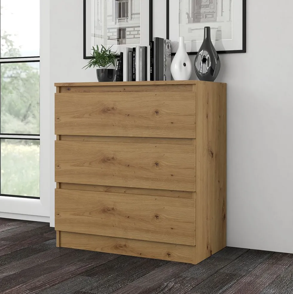 Cassettiera moderna con 3 cassetti 70x40x75 cm rovere CMMT6