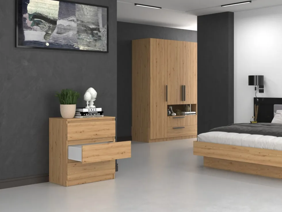 Cassettiera moderna con 3 cassetti 70x40x75 cm rovere CMMT6
