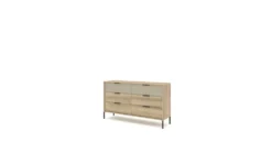 Cassettiera moderna con 6 cassetti e maniglie in metallo in rovere e grigio pietra CLK11