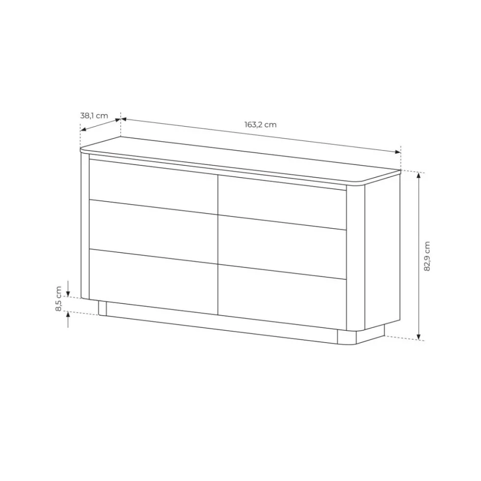 Cassettiera moderna con 6 cassetti in rovere e nero CLK12