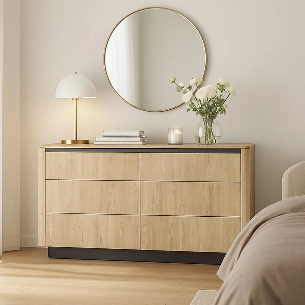 Cassettiera moderna con 6 cassetti in rovere e nero CLK12