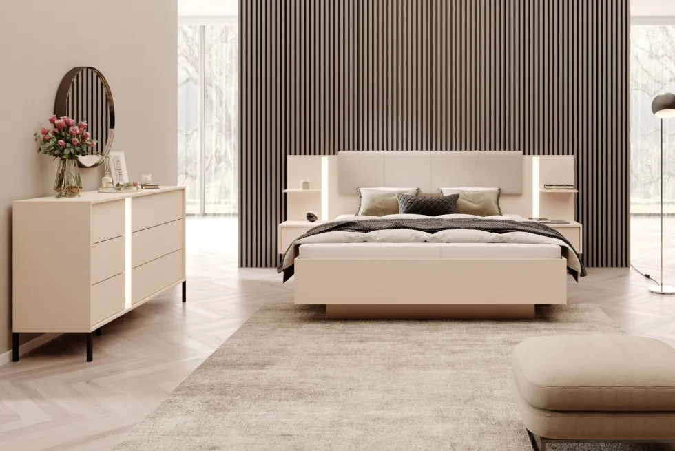 Cassettiera moderna con luce LED 137x81cm beige CLK10