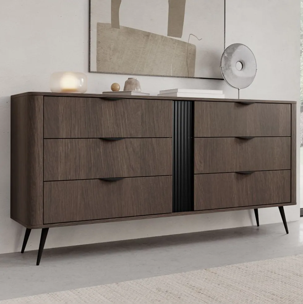 Cassettiera moderna 163x81 cm con 6 cassetti quercia scuro CLK13