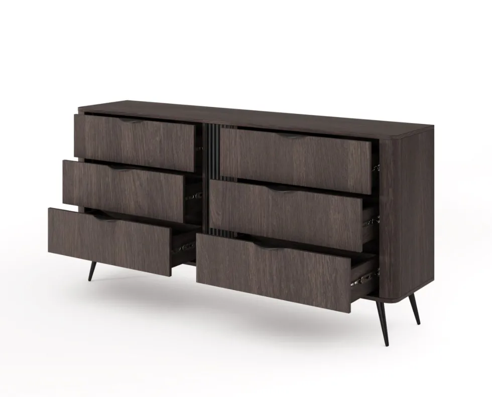 Cassettiera moderna 163x81 cm con 6 cassetti quercia scuro CLK13