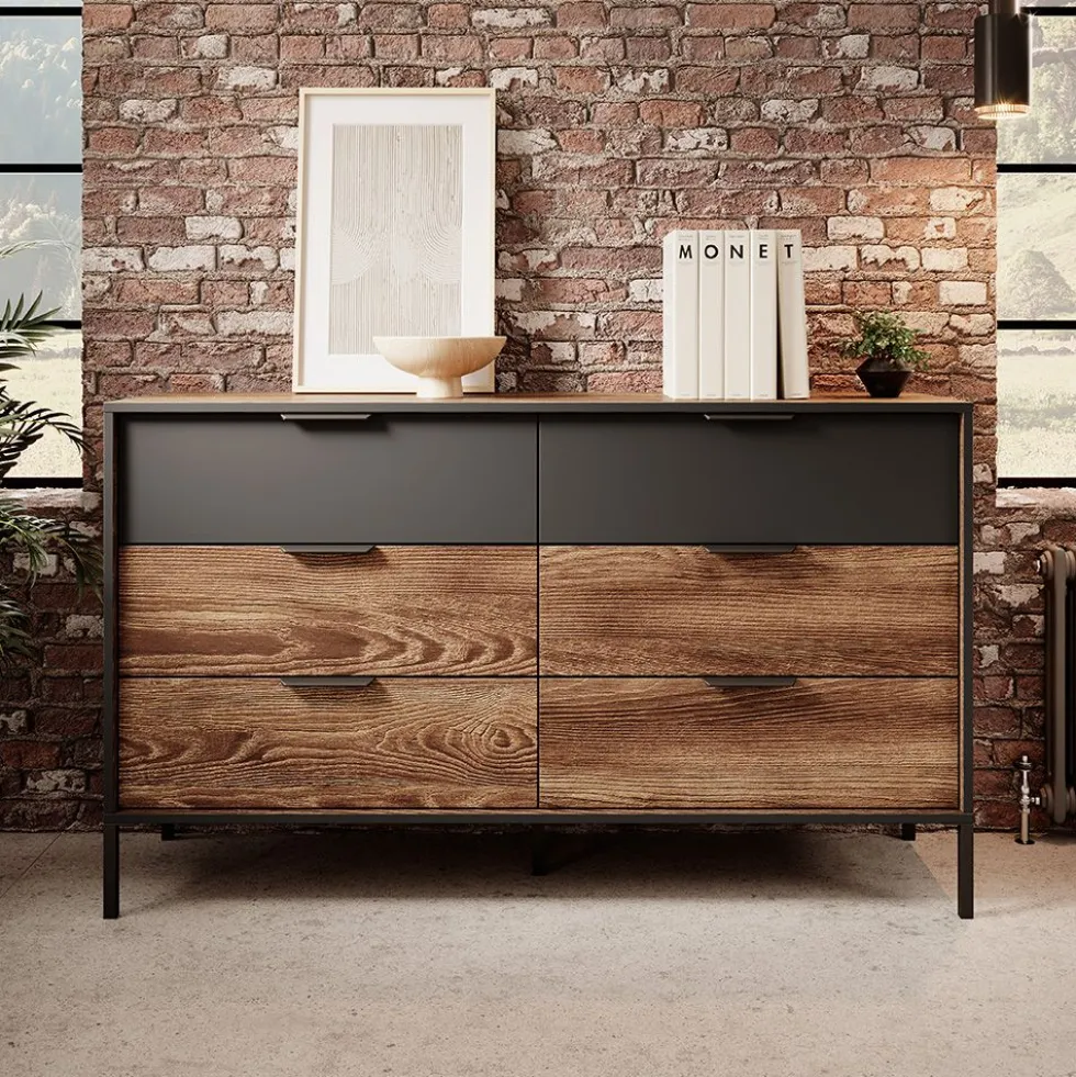 Cassettiera moderna 137x81cm marrone e nero CLK5