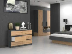 Cassettiera per camera da letto con 6 cassetti 120x30x75 cm rovere e antracite CMMT10