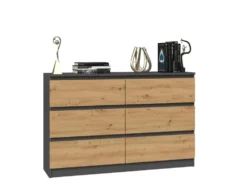 Cassettiera per camera da letto con 6 cassetti 120x30x75 cm rovere e antracite CMMT10