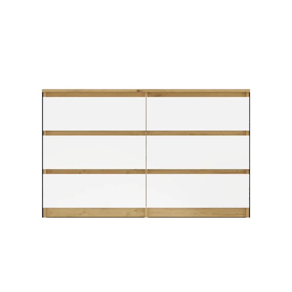 Cassettiera per camera da letto con 6 cassetti 120x30x75 cm rovere e bianco CMMT10