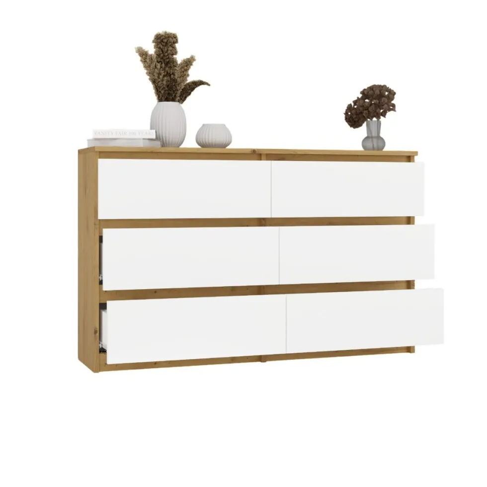 Cassettiera per camera da letto con 6 cassetti 120x30x75 cm rovere e bianco CMMT10