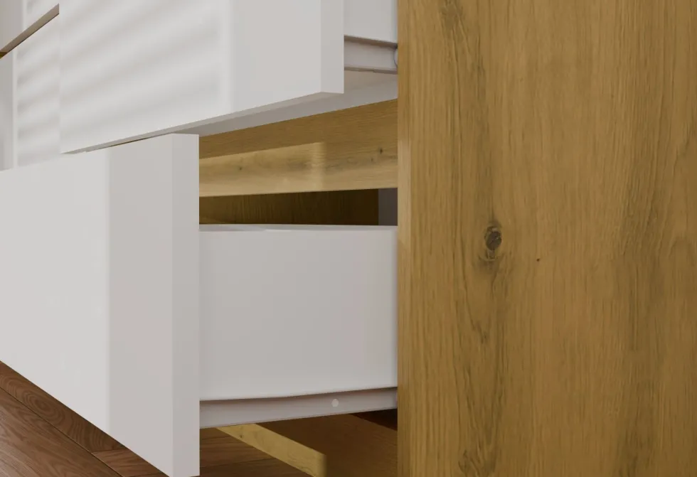 Cassettiera per camera da letto con 6 cassetti 120x30x75 cm rovere e bianco CMMT10