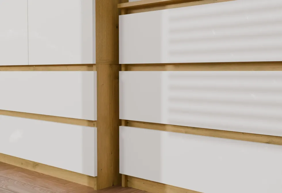 Cassettiera per camera da letto con 6 cassetti 120x30x75 cm rovere e bianco CMMT10