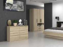 Cassettiera per camera da letto con 6 cassetti 120x30x75 cm rovere chiaro CMMT10
