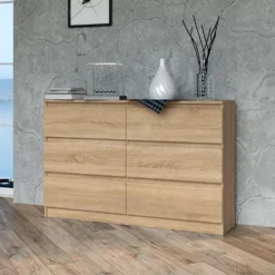 Cassettiera per camera da letto con 6 cassetti 120x30x75 cm rovere chiaro CMMT10