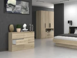 Cassettiera per camera da letto con 6 cassetti 120x30x75 cm rovere chiaro CMMT10