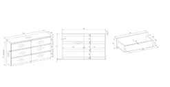 Cassettiera per camera da letto con 6 cassetti 120x30x75 cm rovere chiaro CMMT10