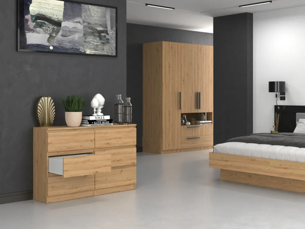 Cassettiera per camera da letto con 6 cassetti 120x30x75 cm rovere CMMT10