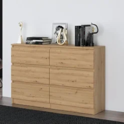 Cassettiera per camera da letto con 6 cassetti 120x30x75 cm rovere CMMT10