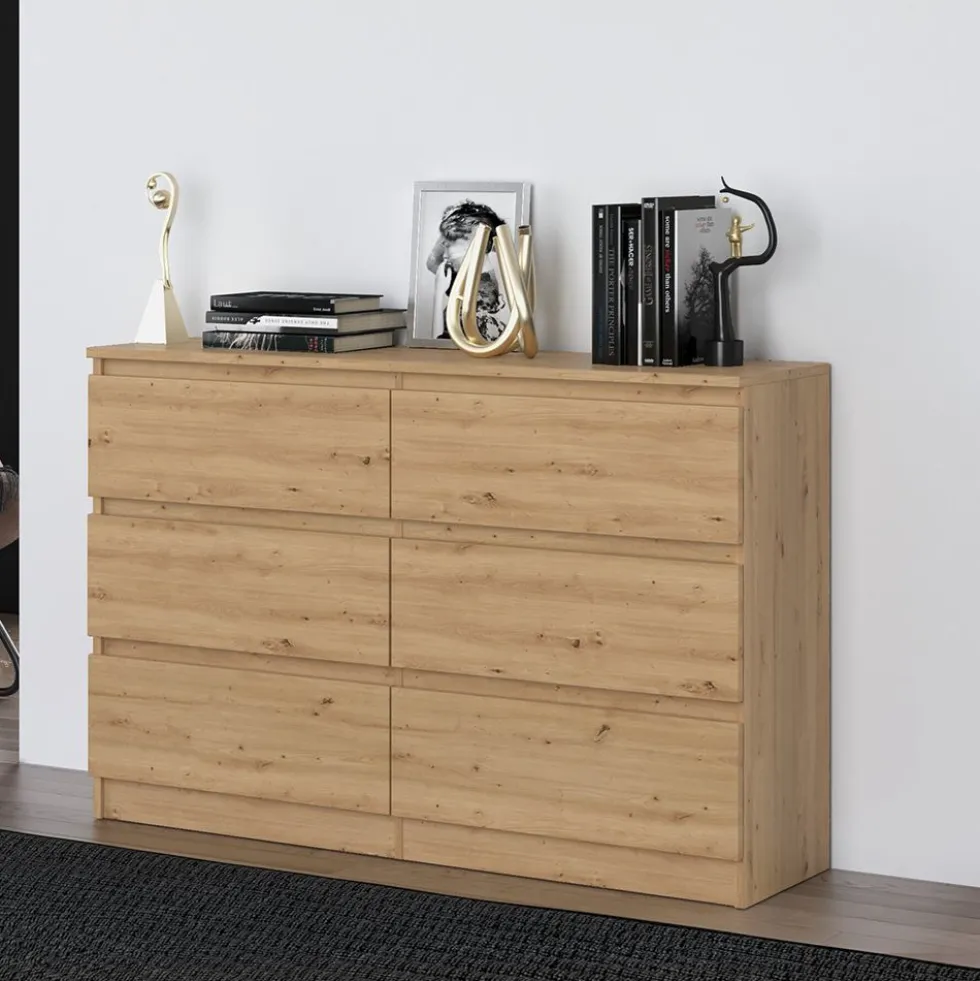 Cassettiera per camera da letto con 6 cassetti 120x30x75 cm rovere CMMT10