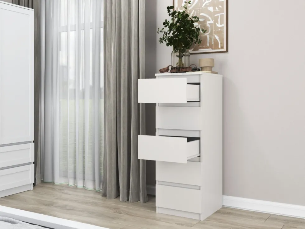 Cassettiera per camera da letto con 5 cassetti 40x45x111 cm bianca CMMT14