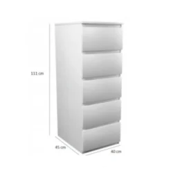 Cassettiera per camera da letto con 5 cassetti 40x45x111 cm bianca CMMT14