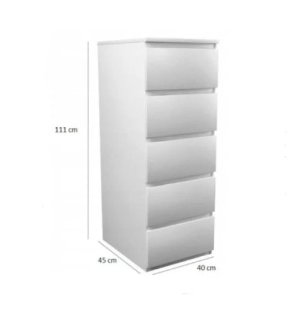 Cassettiera per camera da letto con 5 cassetti 40x45x111 cm bianca CMMT14