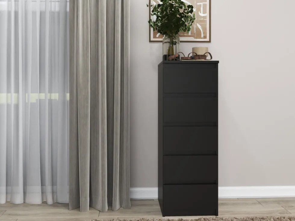 Cassettiera per camera da letto con 5 cassetti 40x45x111 cm nera CMMT14
