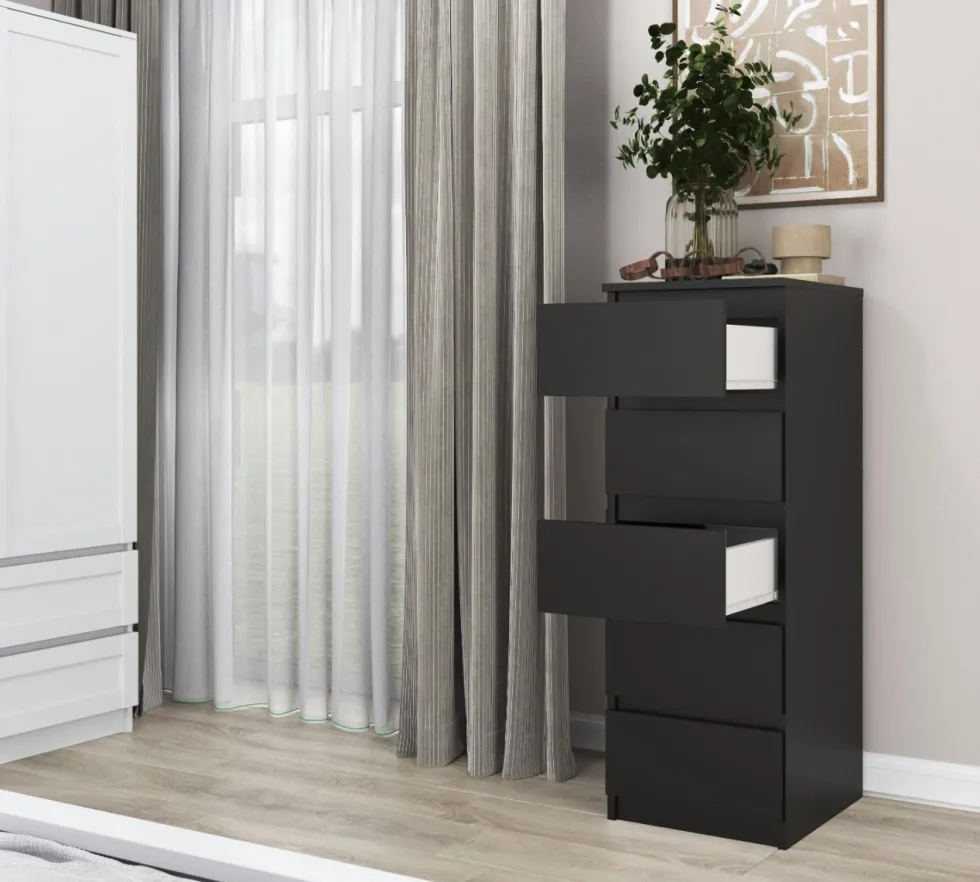 Cassettiera per camera da letto con 5 cassetti 40x45x111 cm nera CMMT14