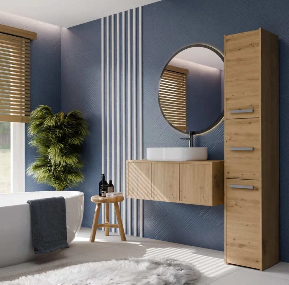Colonna bagno minimal 30x170 cm a 3 ante rovere CBT7