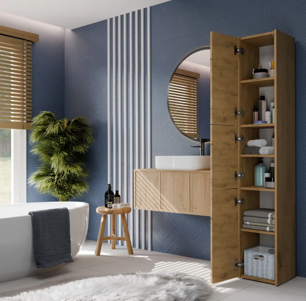 Colonna bagno minimal 30x170 cm a 3 ante rovere CBT7