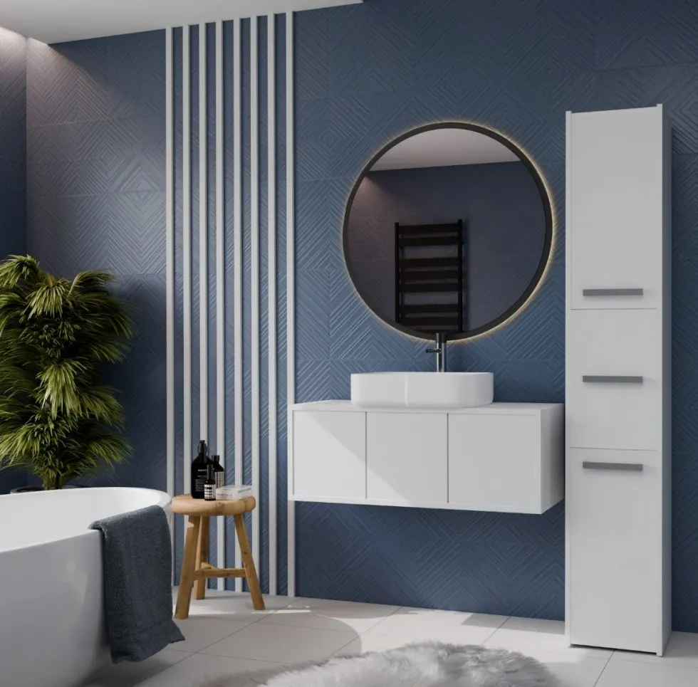 Colonna bagno minimal 30x170 cm a 3 ante bianco opaco CBT7