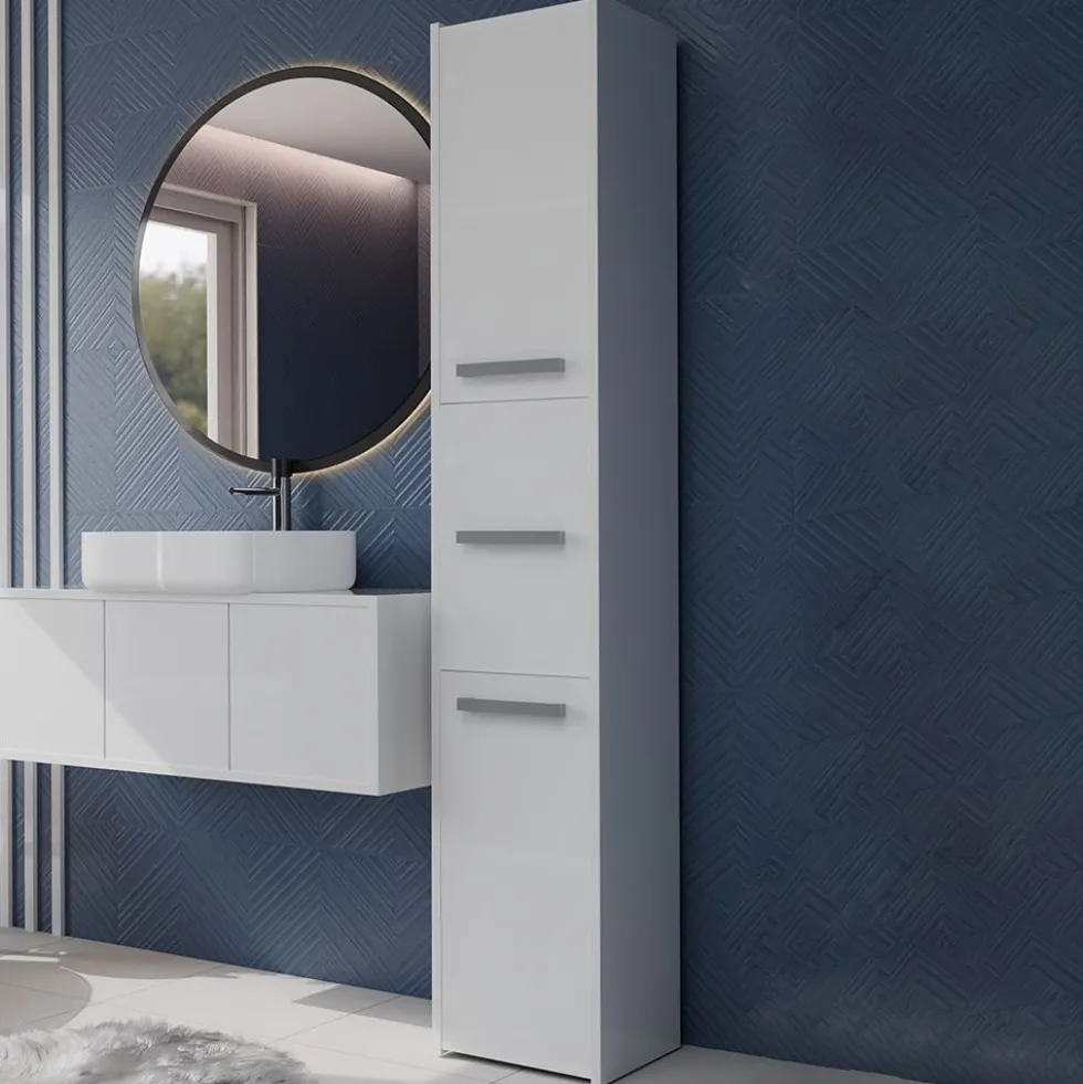 Colonna bagno minimal 30x170 cm a 3 ante bianco opaco CBT7
