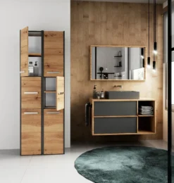 Colonna bagno minimal 30x170 cm a 3 ante rovere e antracite CBT7