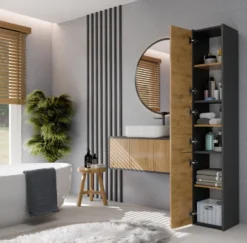 Colonna bagno minimal 30x170 cm a 3 ante rovere e antracite CBT7