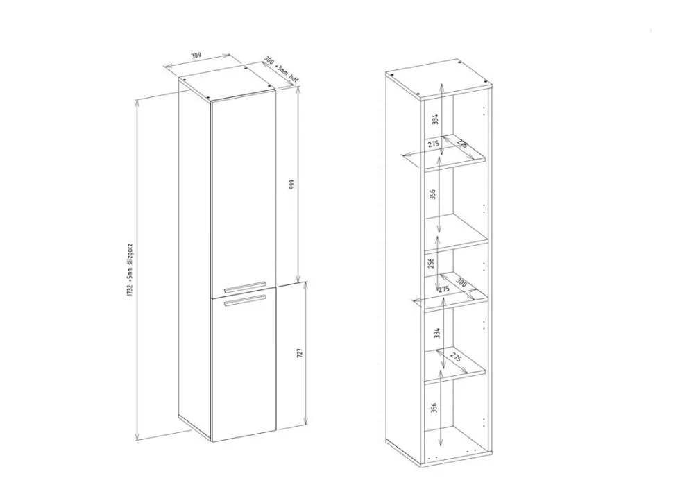 Colonna bagno moderna 31x174 a 2 ante bianco lucido CBT3