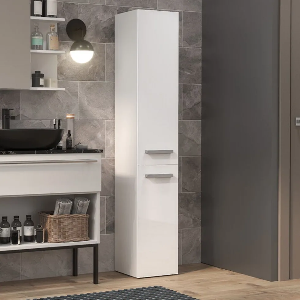 Colonna bagno moderna 31x174 a 2 ante bianco lucido CBT3