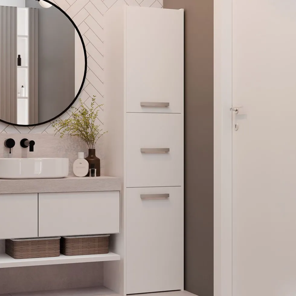 Colonna bagno moderna 40x170 cm a 3 ante bianco opaco CBT9