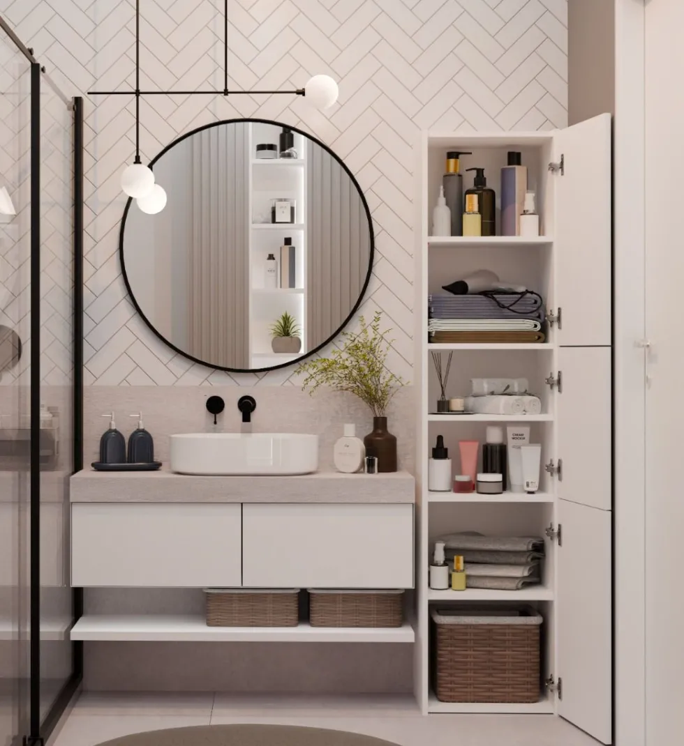 Colonna bagno moderna 40x170 cm a 3 ante bianco opaco CBT9