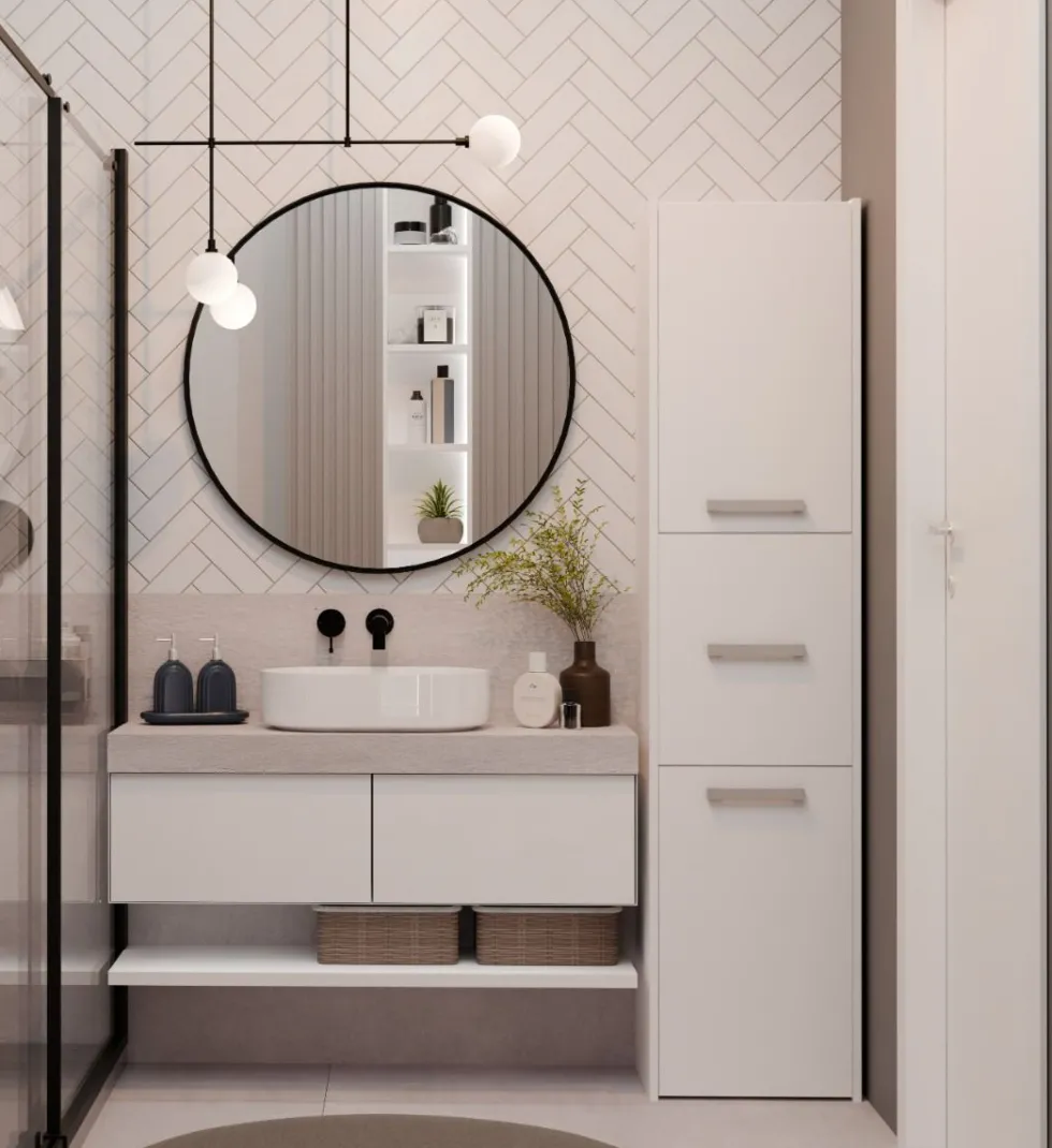 Colonna bagno moderna 40x170 cm a 3 ante bianco opaco CBT9