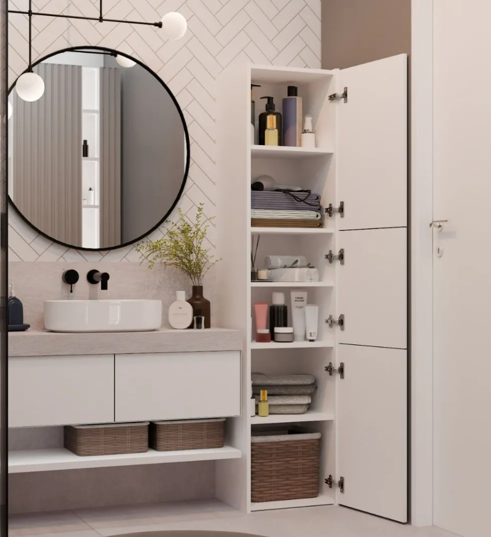 Colonna bagno moderna 40x170 cm a 3 ante bianco opaco CBT9